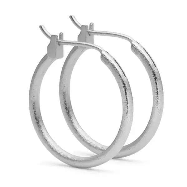 Pure - Ellie Small Børstede Hoops Ø:20mm, Sølvbelagt