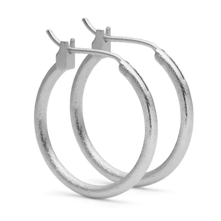 Pure - Ellie Small Børstede Hoops Ø:20mm, Sølvbelagt