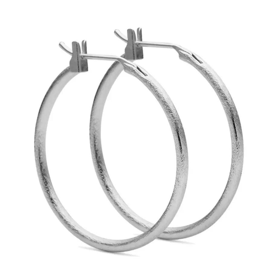 Pure - Ellie Medium Børstede Hoops Ø:30mm, Sølvbelagt