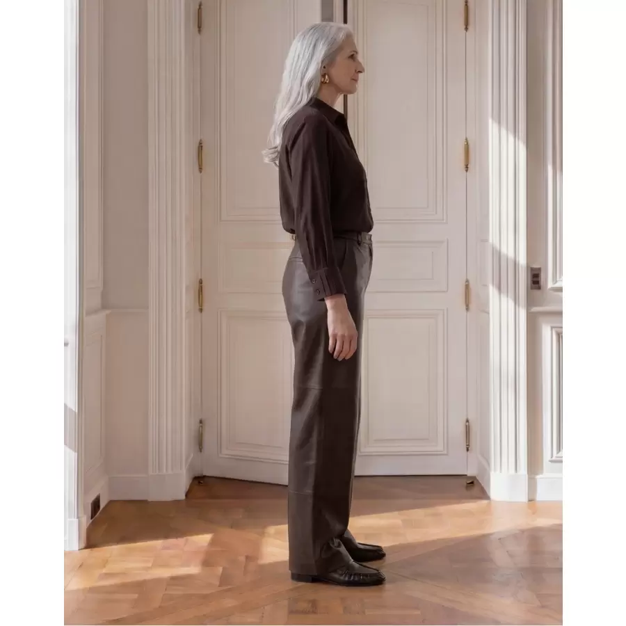 Atelier TAKTIL - Lily Leather Pant, espresso