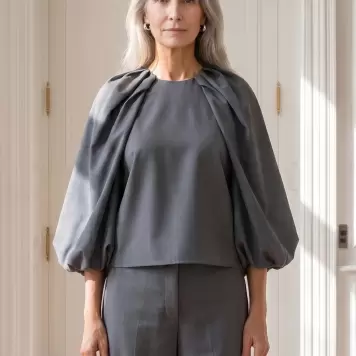 Atelier TAKTIL - Sinclair Balloon Blouse, Steel Green
