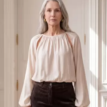 Atelier TAKTIL - Lotus Blouse, Oyster White Melange 