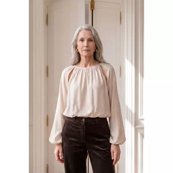 Atelier TAKTIL - Lotus Blouse, Oyster White Melange 