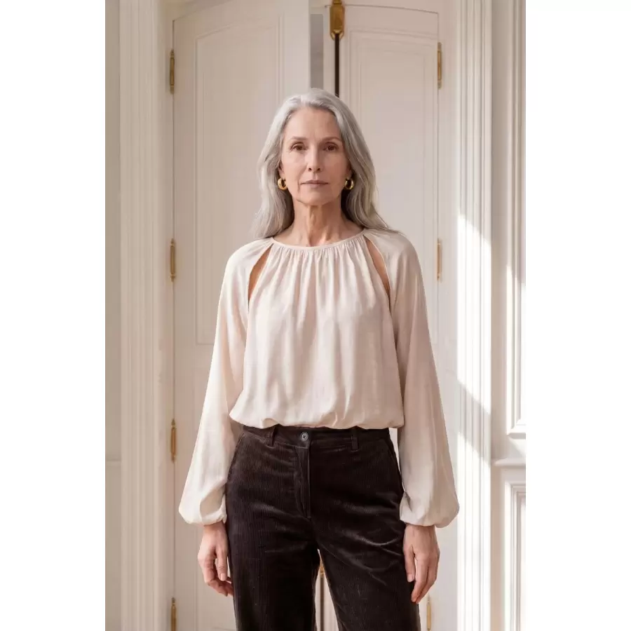 Atelier TAKTIL - Lotus Blouse, Oyster White Melange 