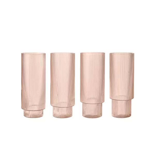 Ferm Living - 4 Ripple Long Drink Glas, Blush Ferm Living - 4 Ripple Long Drink Glas, Blush