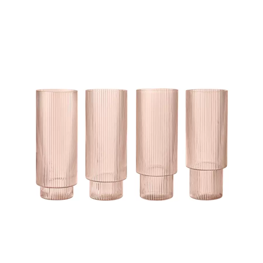 Ferm Living - 4 Ripple Long Drink Glas, Blush