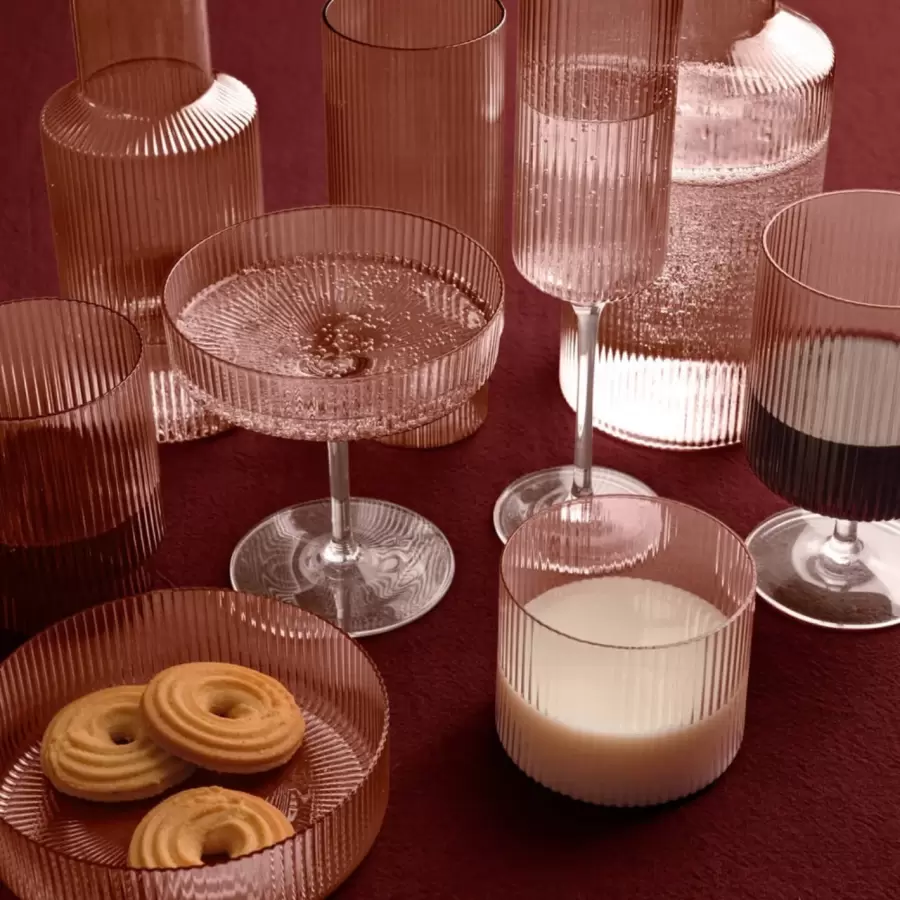 Ferm Living - 4 Ripple Long Drink Glas, Blush
