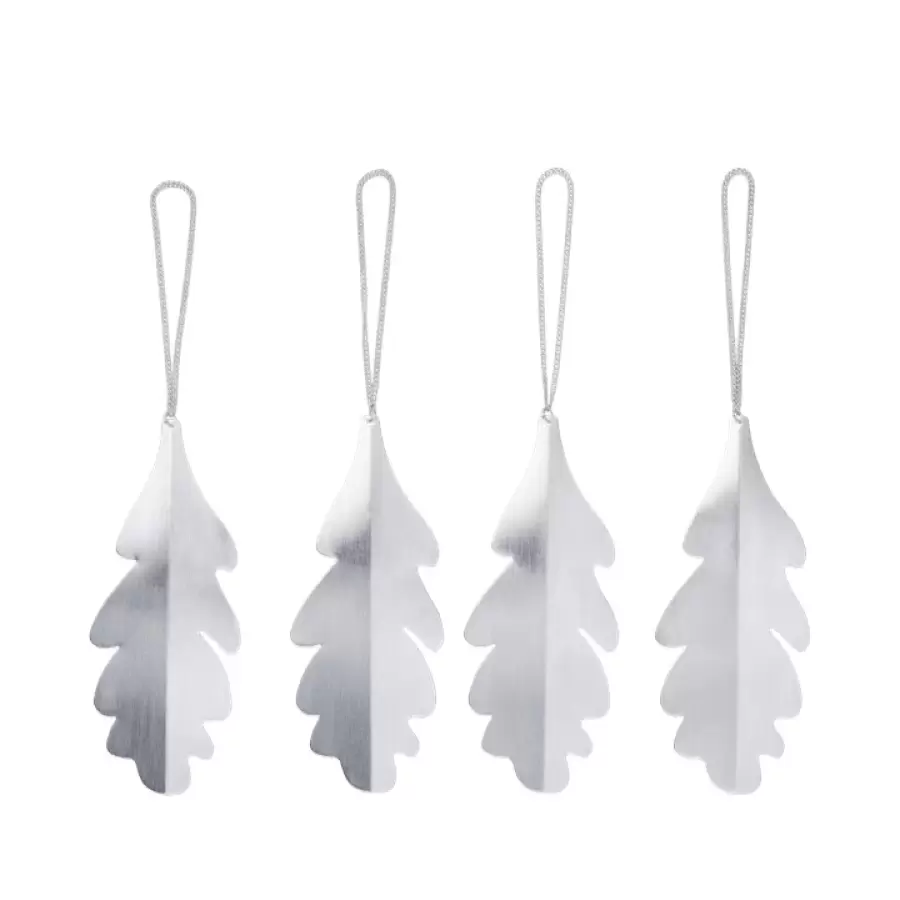 Ferm Living - 4 Oak Leaf ornamenter, Forsølvet Messing