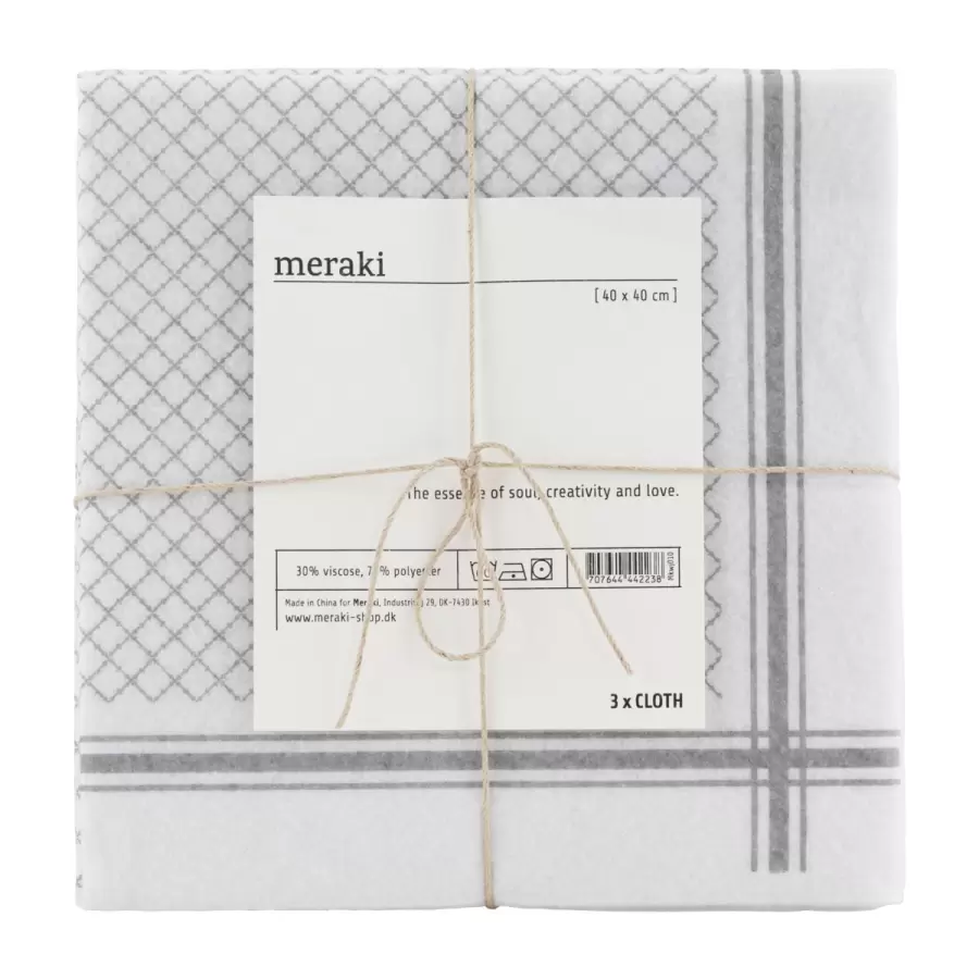 meraki - Karklude, grå/hvid,  3 stk., 40x40