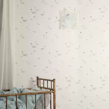 Ferm Living - Børnetapet med svaner, gråt