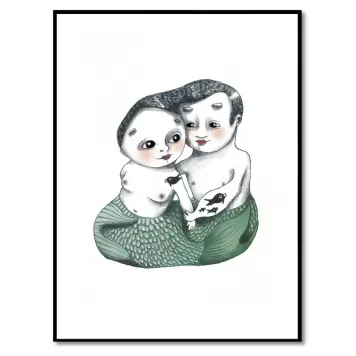 Sumo Illustration - Mermaid and Seaman - 30*40 cm. signeret og nummereret