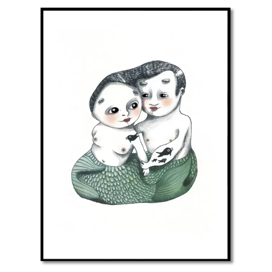 Sumo Illustration - Mermaid and Seaman - 30*40 cm. signeret og nummereret