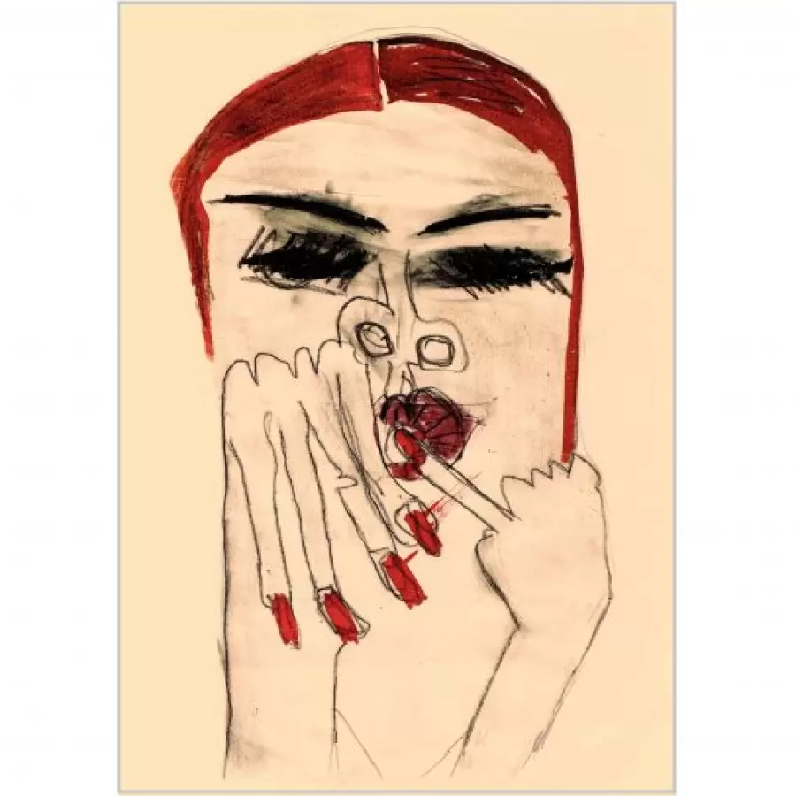 Monika Petersen Art Print - Dame med røde negle, 50x70