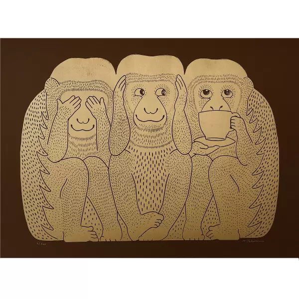 Monika Petersen Art Print - 3 Monkeys, Guld/brun