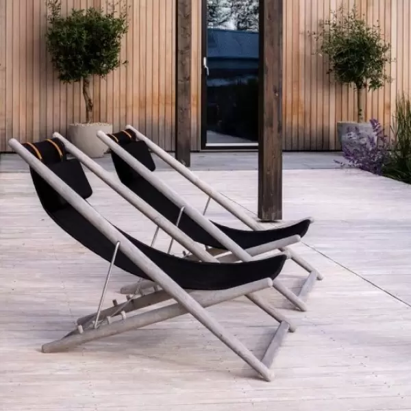 Skargaarden - H55 liggestol, Teak/Sort Sunbrella solid