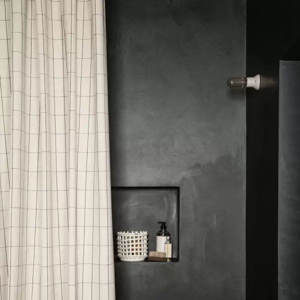 ferm LIVING - Chambray Badeforhæng, Grid/Sand 100% øko.