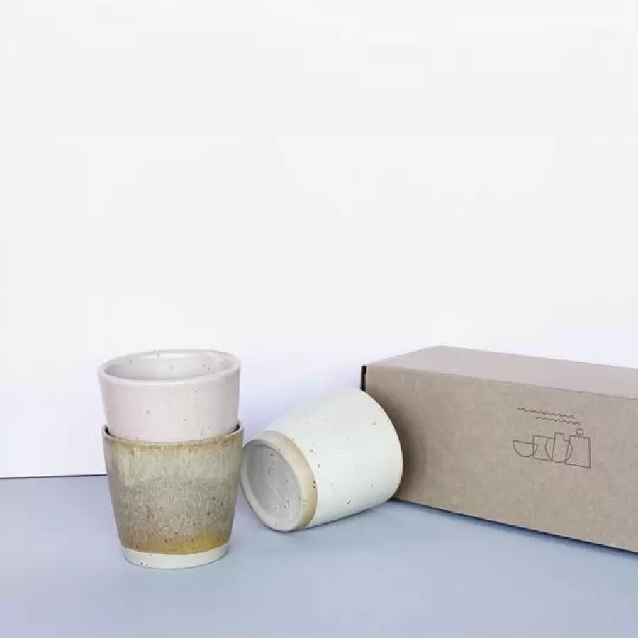 Bornholms Keramikfabrik - 3 stk. i sampak Ø-kopper  Moods Collection, Old rose, Creamy white, Sand