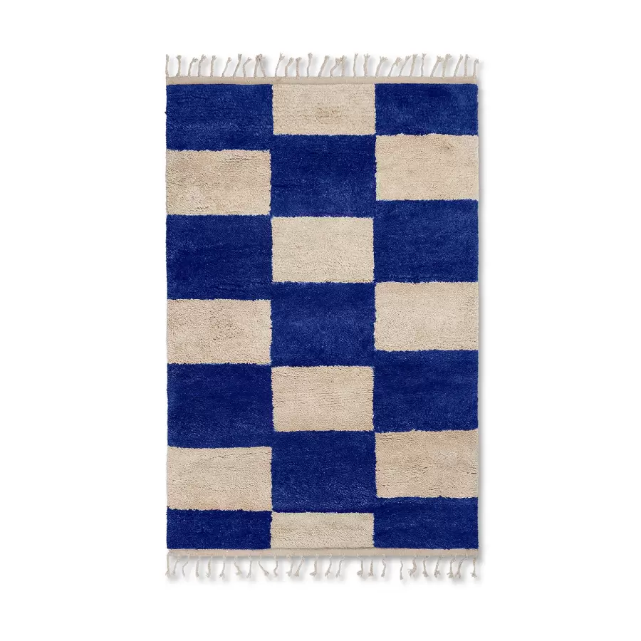 ferm LIVING - Mara Knotted Rug, Bright Blue/Offwhite 120*180 - Hent selv