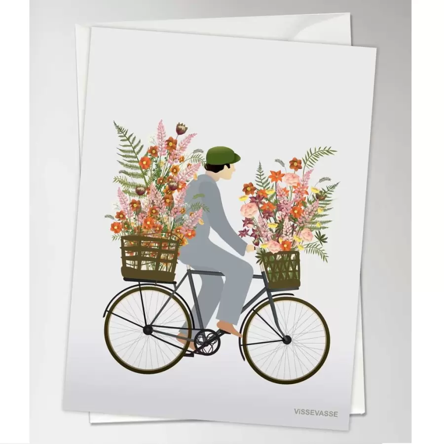 Vissevasse - Kort Cykel med blomster, A6