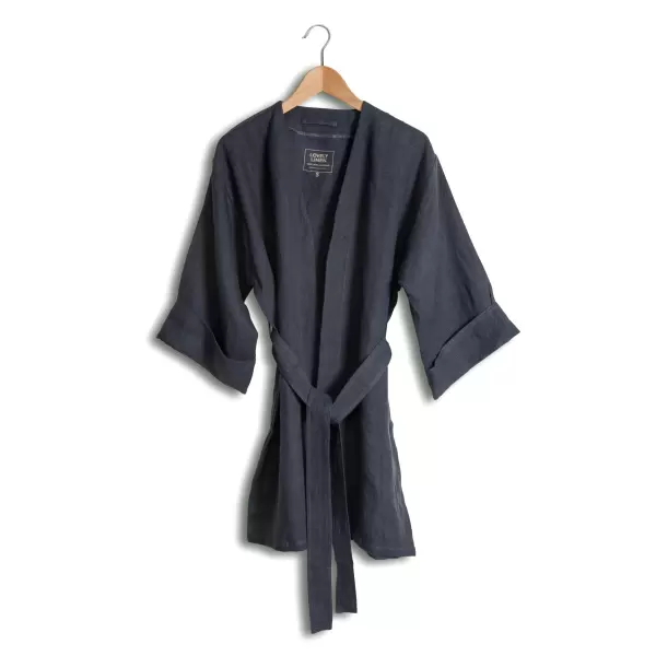 Lovely Linen - Lovely lang kimono hør, Mørkegrå