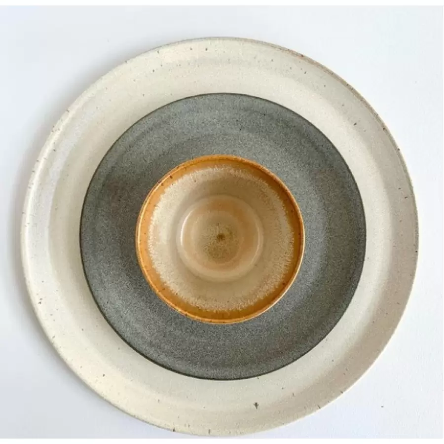 Bornholms Keramikfabrik - Tallerken/plate, Ø-stellet dansk prod. keramik Ø17 cm.