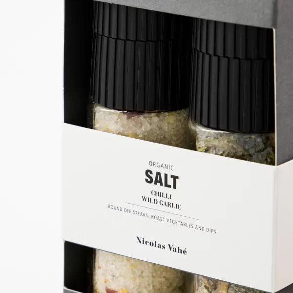 Nicolas Vahé - Gaveæske Øko Chilisalt + Salt med Ramsløg