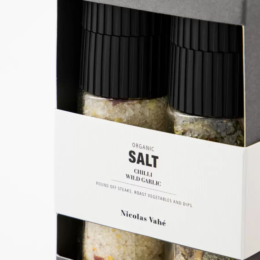 Nicolas Vahé - Gaveæske Øko Chilisalt + Salt med Ramsløg