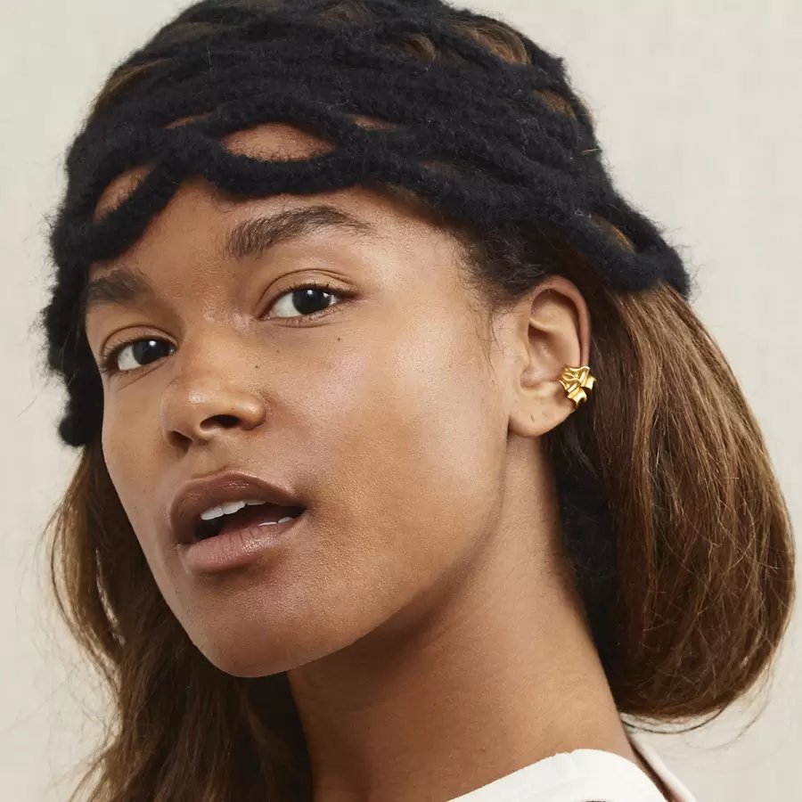 Trine Tuxen - Ear Cuff Leafy Greens, Forgyldt sterlingsølv