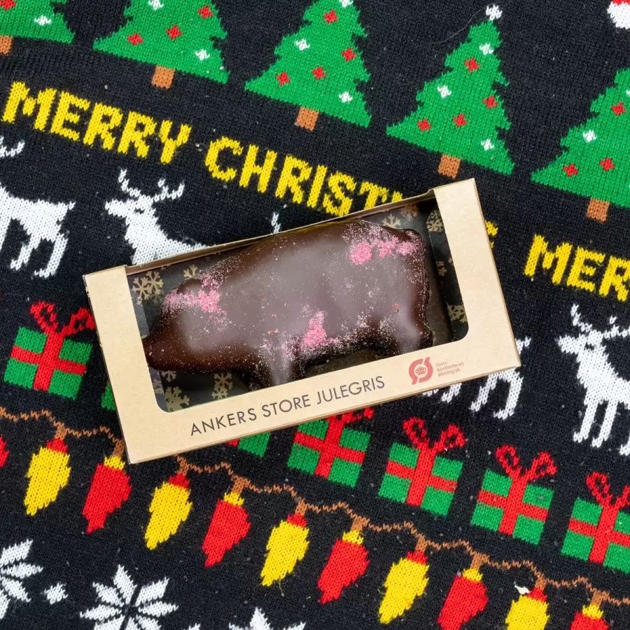 Anker chokolade - Stor Julegris Marcipan/Mørk Chokolade 170g, Øko 
