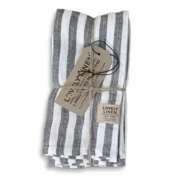 Lovely Linen - 4 Servietter Hør Mist Edge, Striber Lovely Linen - 4 Servietter Hør Mist Edge, Striber