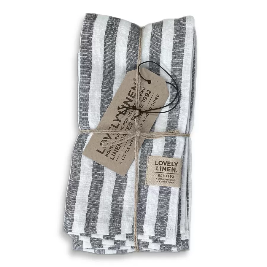 Lovely Linen - 4 Servietter Hør Mist Edge, Striber