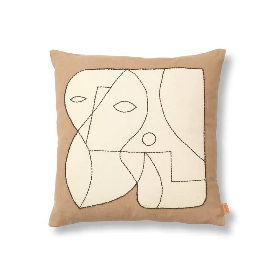ferm LIVING - Pude Figure, Dark Taupe/Offwhite