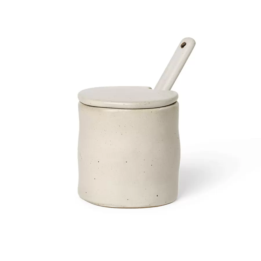 ferm LIVING - Flow Marmelade-/Sennepskrukke med ske, Offwhite Speckle