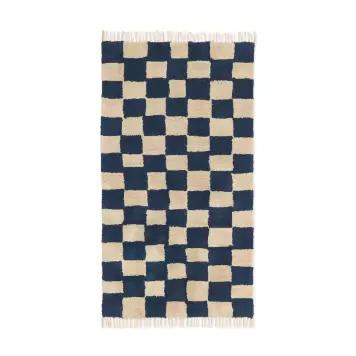 Ferm Living - Mara vaskbart tæppe 90*150 CM, Deep Blue/Warm Sand