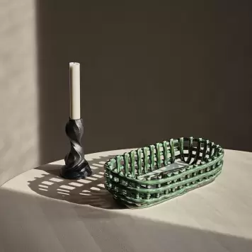 Ferm Living - Ceramic Basket Oval, Emerald Green