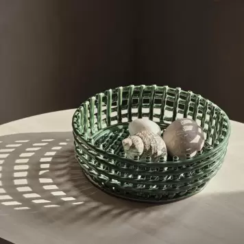 Ferm Living - Ceramic Basket Centrepiece, Emerald Green
