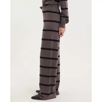 Basic Apparel - Vera Wide Pant Stripe, Brown Melange/Black