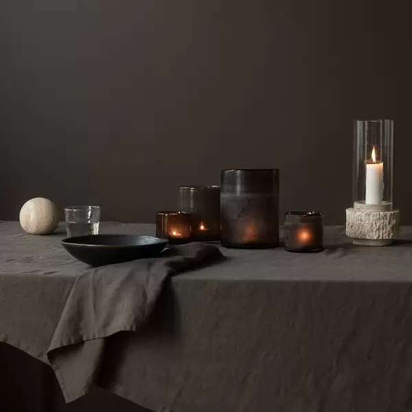TELL ME MORE - Travertin lysestage med glas, Ø:13*30