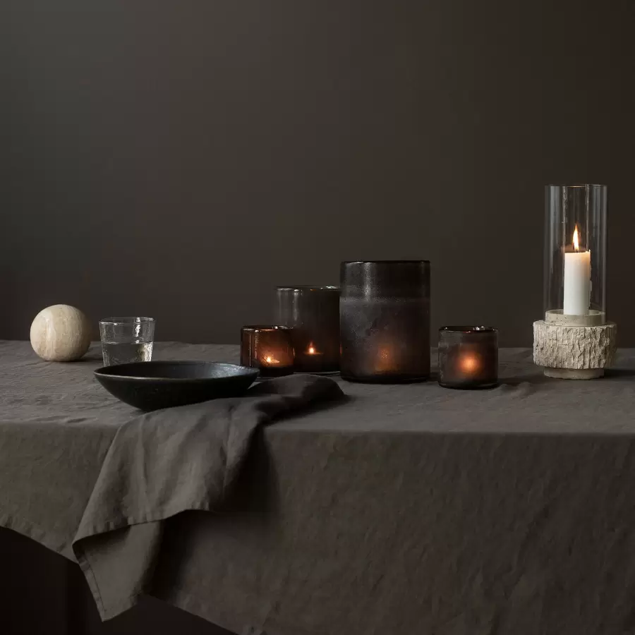 TELL ME MORE - Travertin lysestage med glas, Ø:13*30