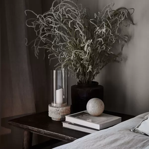 TELL ME MORE - Travertin lysestage med glas, Ø:13*30