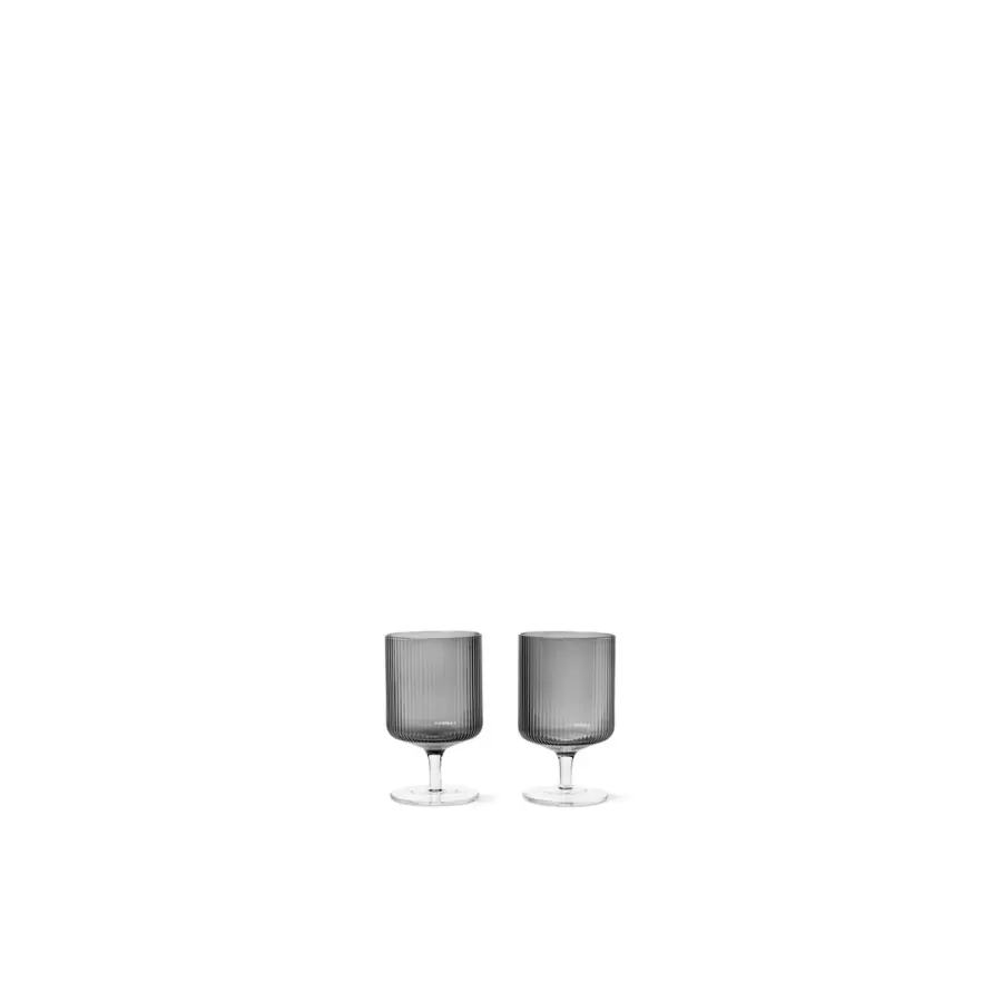 ferm LIVING - 2 stk. Ripple Vinglas, Smoked Grey