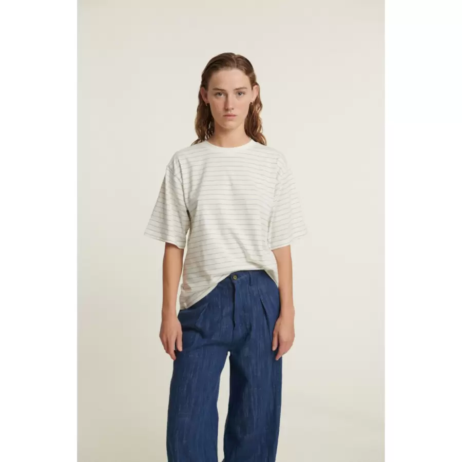 Basic Apparel - Raja Stripe Tee, Quiet Harbor / Whisper white