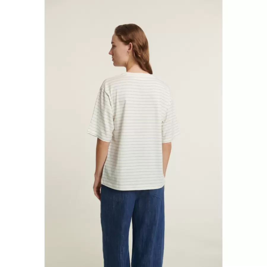 Basic Apparel - Raja Stripe Tee, Quiet Harbor / Whisper white