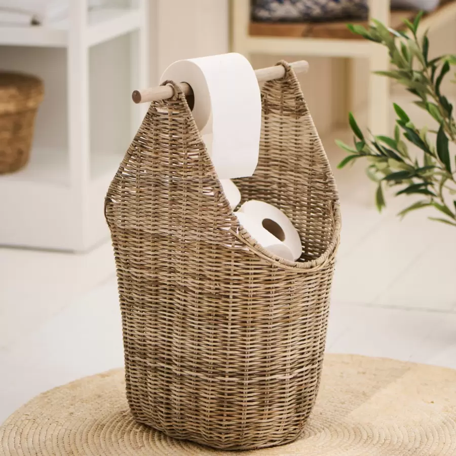 Ib Laursen - Kurv m/toiletpapirholder, grå rattan