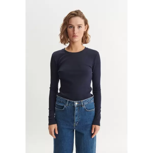 Basic Apparel - Ludmilla langærmet Tee Sky Captain