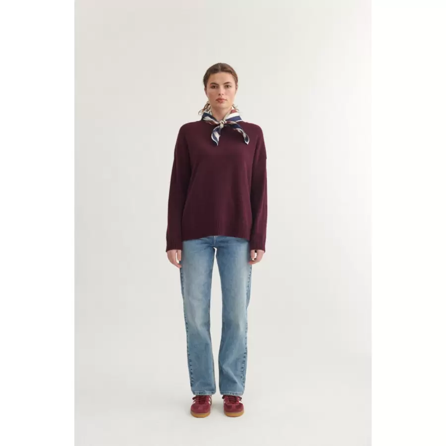 Basic Apparel - Lorri Tørklæde, Sky captain/Bordeaux truffle/Birch