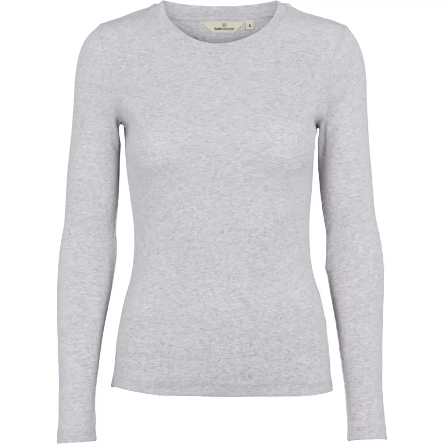 Basic Apparel - Ludmilla langærmet tee Light Grey Melange