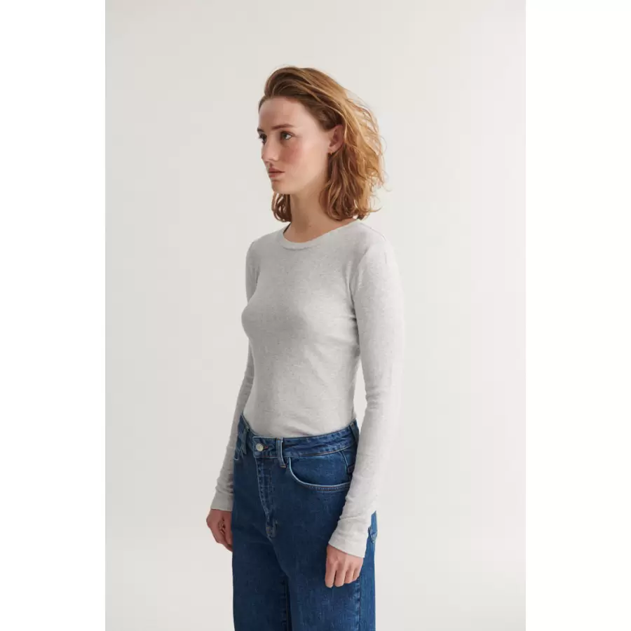 Basic Apparel - Ludmilla langærmet tee Light Grey Melange