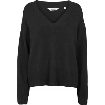 Basic Apparel - Cady V. Neck, Dark Grey Melange Basic Apparel - Cady V. Neck, Dark Grey Melange