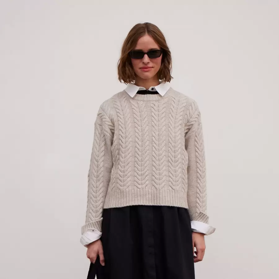 esmé studios - Elida O-neck Knit GOTS, Sand Melange